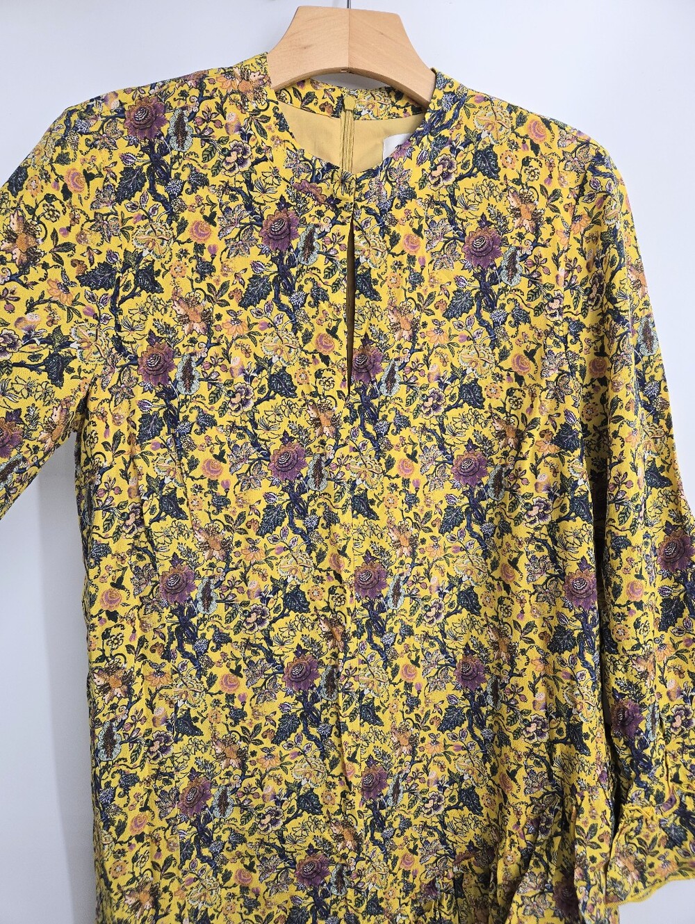 Madewell X Karen Walker Dress Loretta Silk Yellow Floral Ruffle Shift - Picture 4 of 16